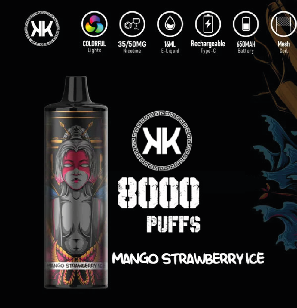 [KE8PMSI] KK ENERGY 8000 Puffs Mango Strawberry Ice